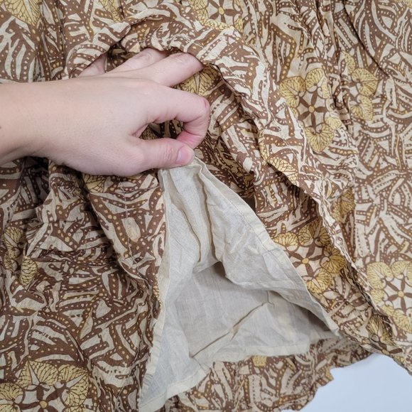 Cassis Bohemian A-Line Skirt Brown Tan Patterned Belted Pockets Boho Lined Sz 12 - Picture 3 of 10